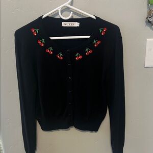 MUXXN Black Cherry Embroidered Cardigan